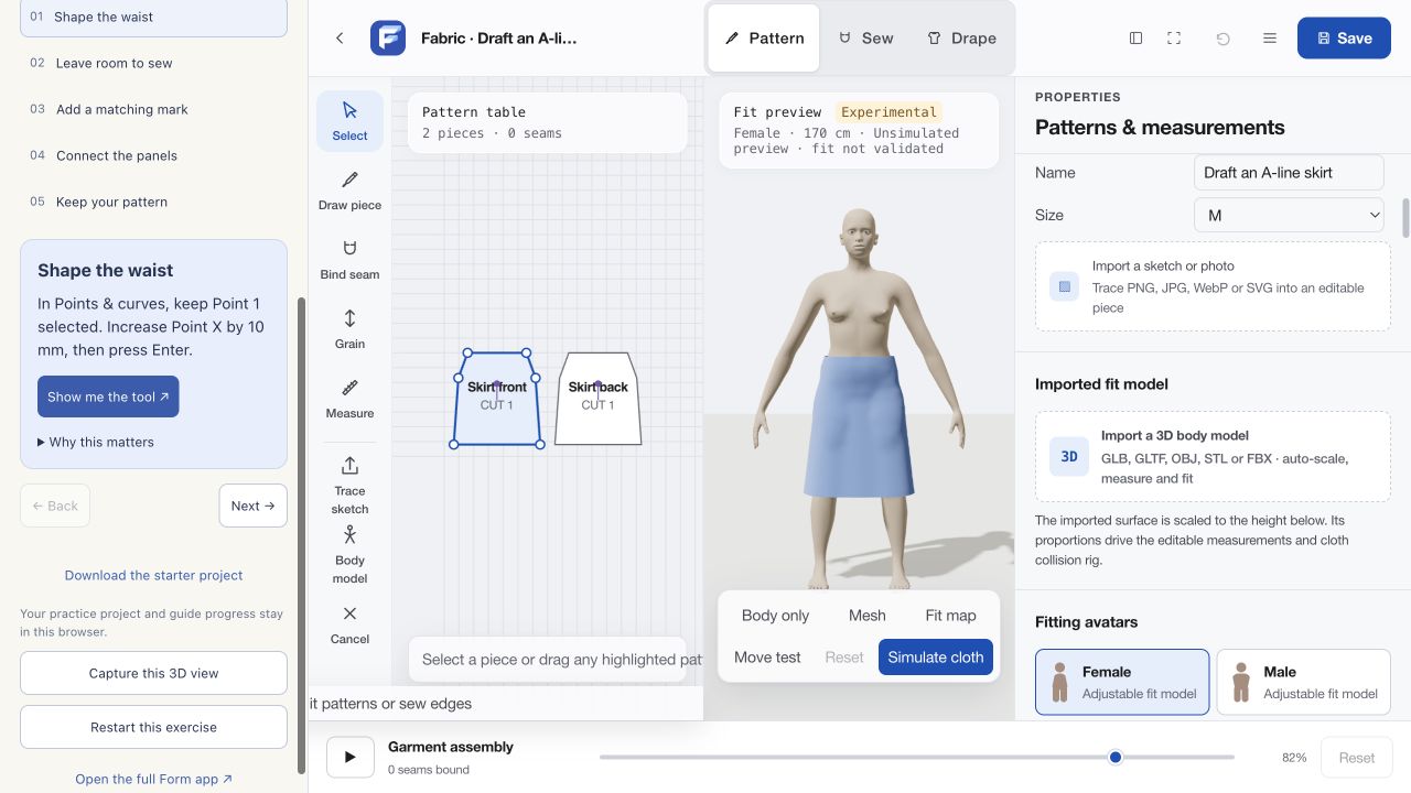 Preview of the real Form practice workspace