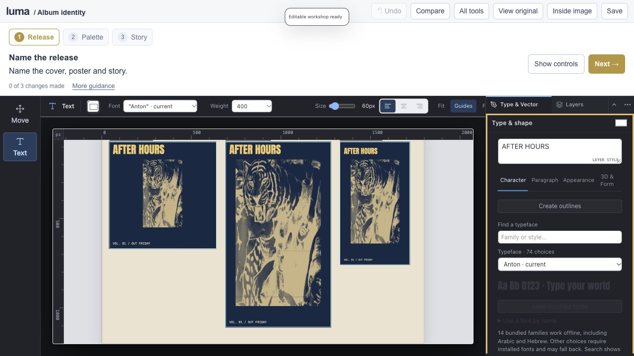 The real Luma editor for Build an album’s visual identity.