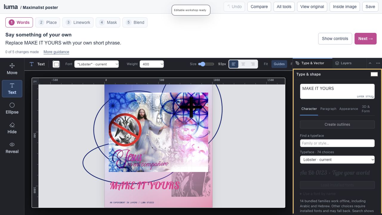 The real Luma editor for Make a maximalist poster.